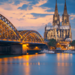 The-Cologne-Cathedral-and-Hohenzollern-bridge-across-the-Rhine-river-in-Germany